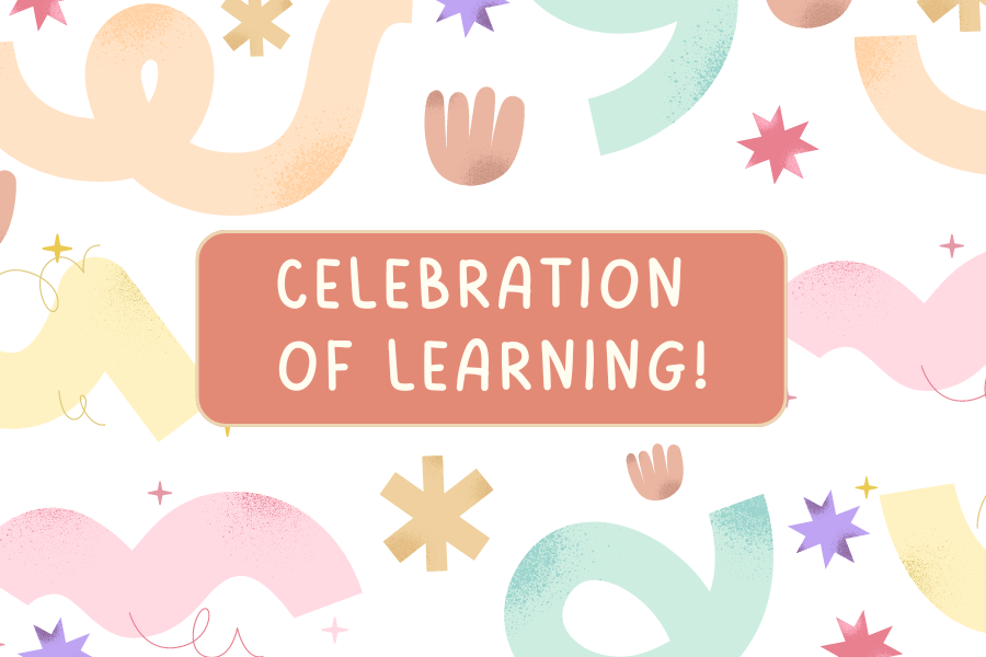 Celebration of Learning, Illustration, Graphic, Pink, Green, Yellow, Orange, Stars