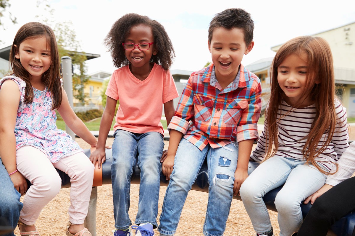 Kindergarten, Students, Playground, Outside, Kids Smiling